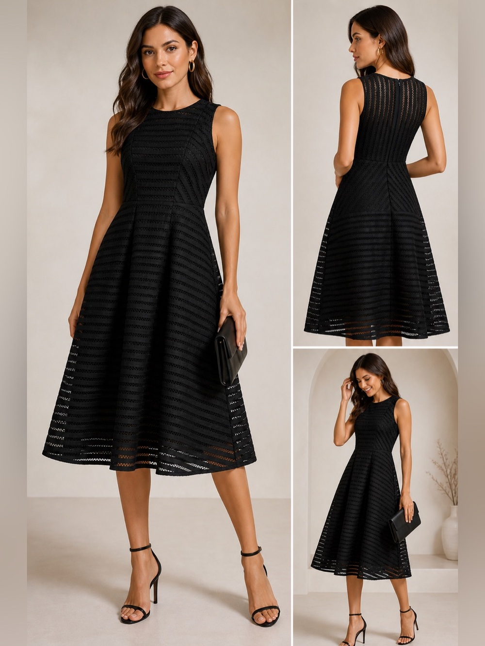 Belle Badgley Mischka Black Sleeveless Fit & Flare Midi Dress Size 0